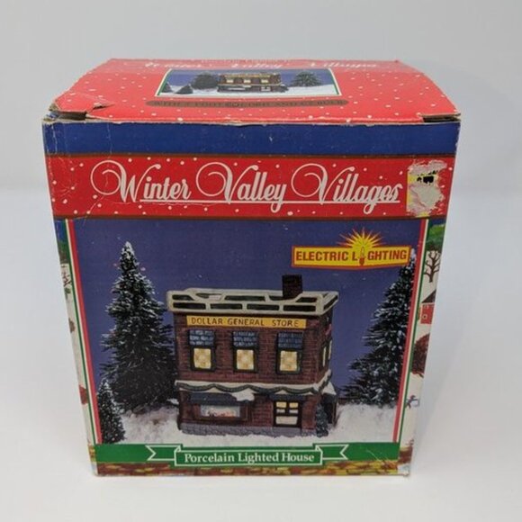 NEW VTG 1995 Winter Valley Villages Dollar General Store Porcelain Lighted House - Picture 11 of 15